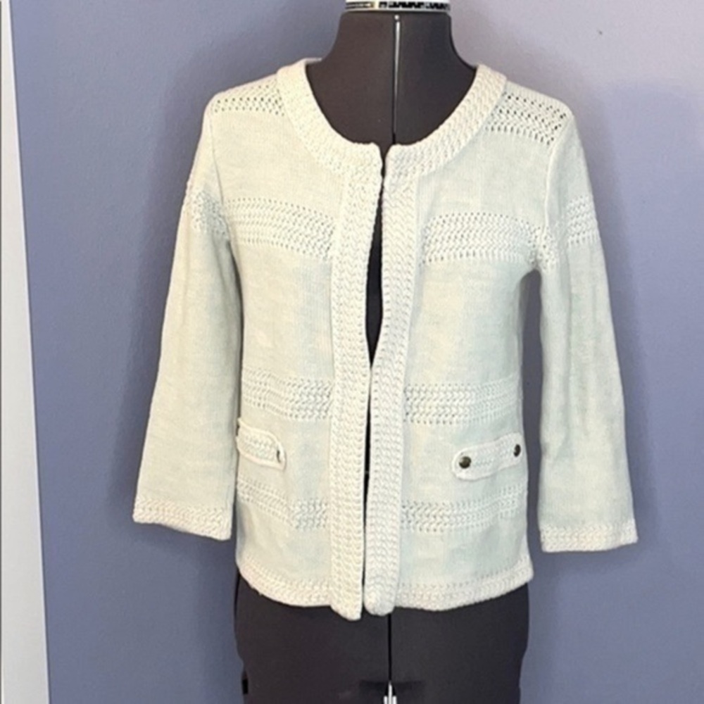 CAbi top XS sweater oatmeal & pale green